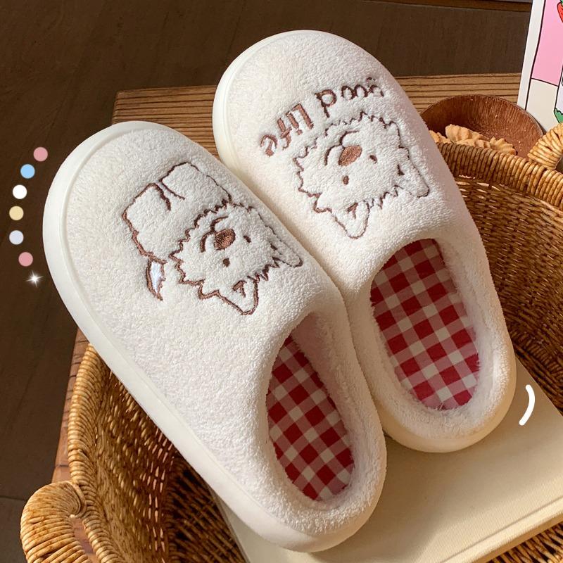 Cute Cotton Slippers Women's New Autumn and Winter Indoor Home Couple Warm Plush Slippers Outer Wear Men's