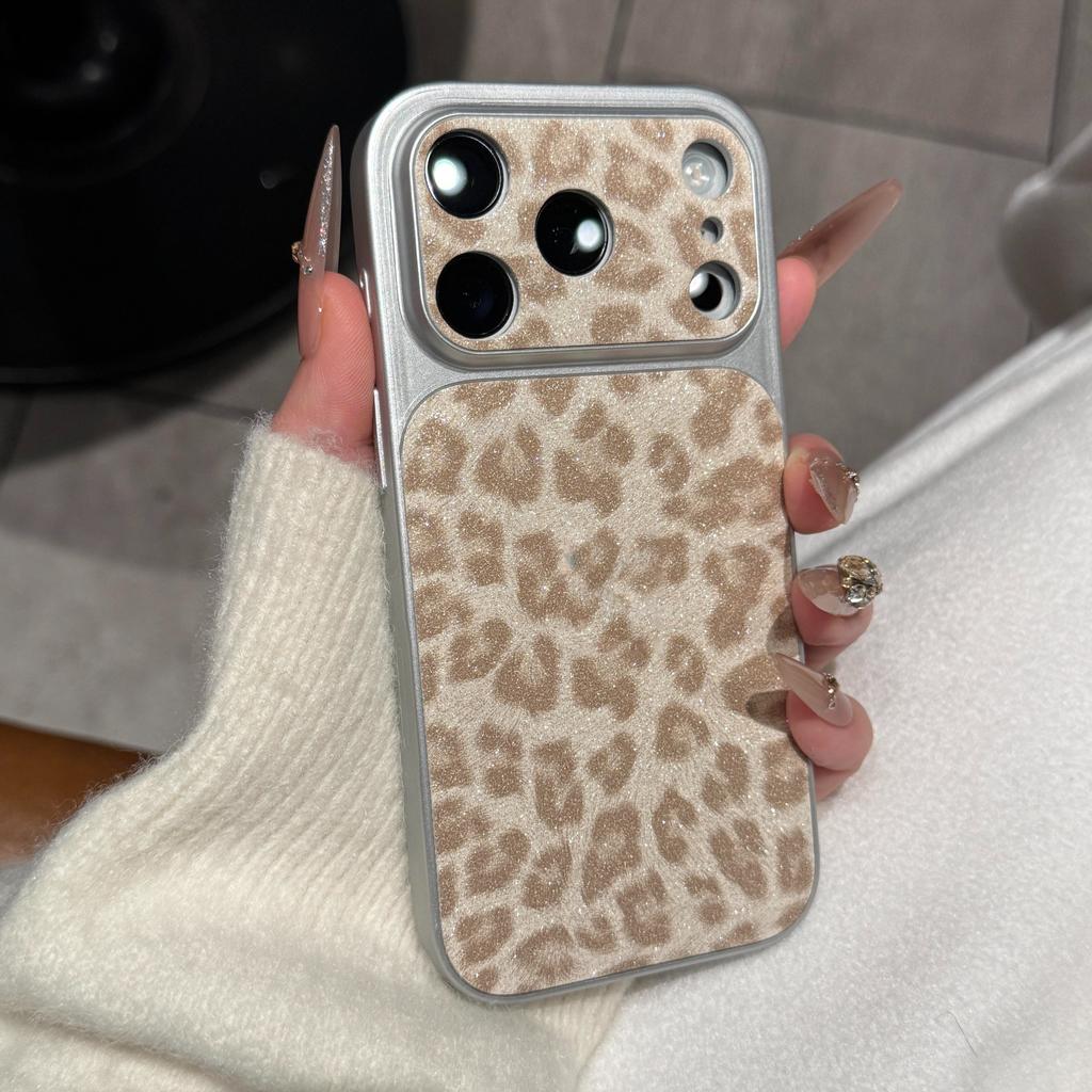 Luxury Leopard Print Leather Textured Phone Case For iPhone 17 16 15 14 13 Pro Max 17Air Soft Shockproof Back Glitter Cover