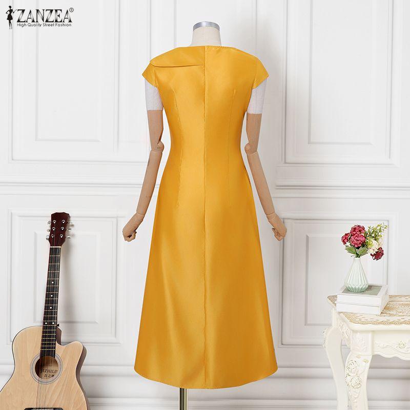 ZANZEA Women Elegant Irregular Collar Short Sleeve Casual Dress