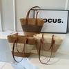 Large Capacity Straw Woven Tote Bag for Women Stylish Solid Color Shoulder Bag for Work Shopping Beach Use