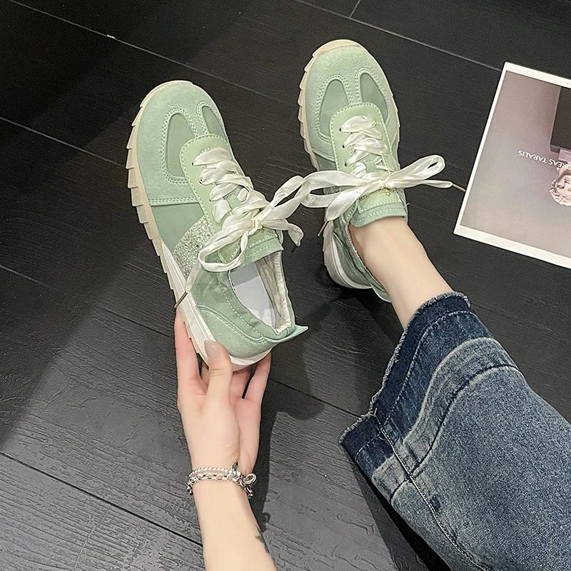 

2024 Лето Новые Повседневные Спортивные Кроссовки Дышащие Немецкие Кроссовки Женские Тонкие Кроссовки с Юбкой Белые Кроссовки 35 зелёный