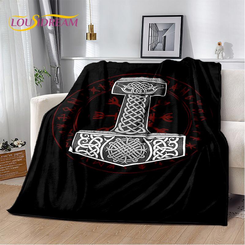 Nordic Mythology Viking Odin Valhalla Valknut Flannel Blanket Throw Blanket,Warm Blanket for Living Room Bedroom Beds Sofa Kids