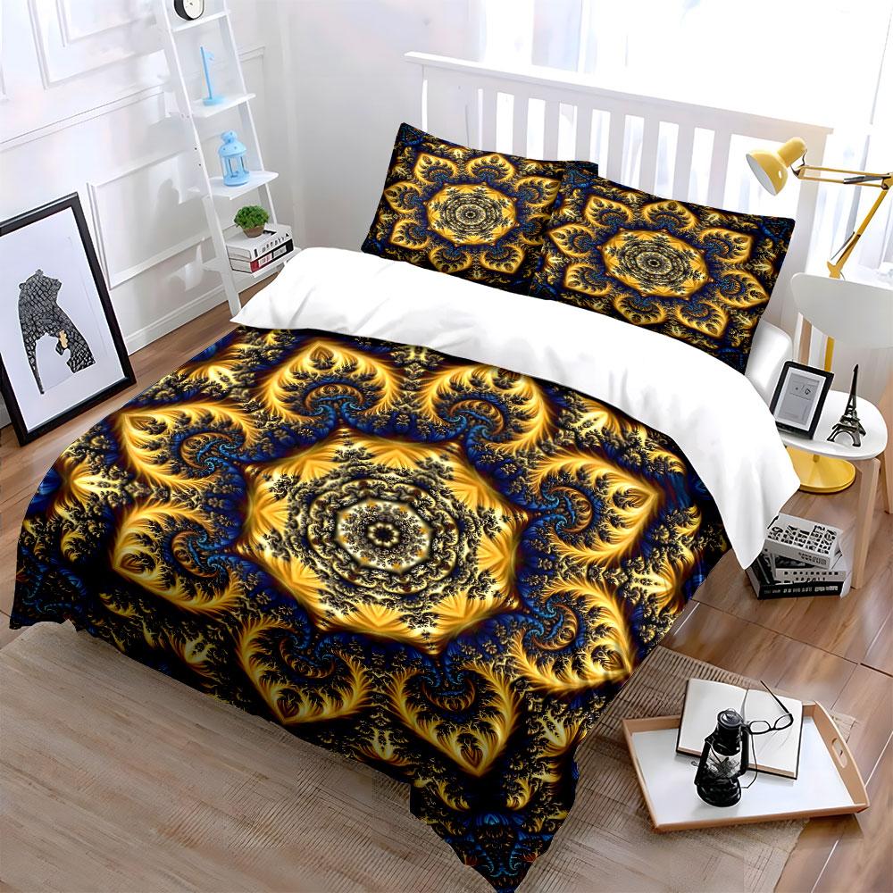 Golden Fractal Elegance. Bedding Sets Duvet Covers Pillowcases(1* Duvet Cover 2* Pillowcases Without Duvet Insert)
