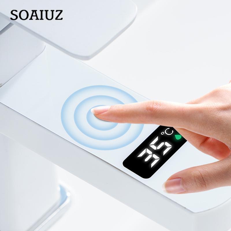 Black White Touch LED Digital Temperature Display Basin Faucet Hot Cold Mixer Non-Electric For Bathroom Kitchen Tap Accessories