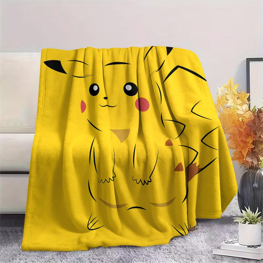 Happy Pikachu  Print Flannel Blanket, High quality Comfortable for All Seasons, Home Decor, Warmth and Comfort