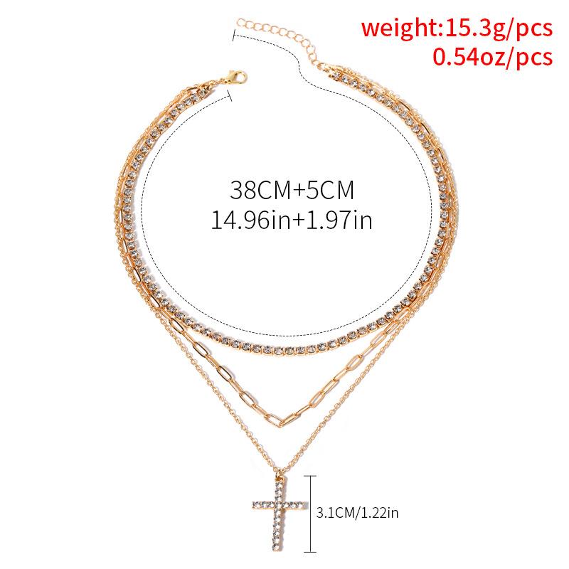 

European and American new jewelry light luxury style diamond-encrusted diamond necklace women s alloy cross stacked multi-layer necklace