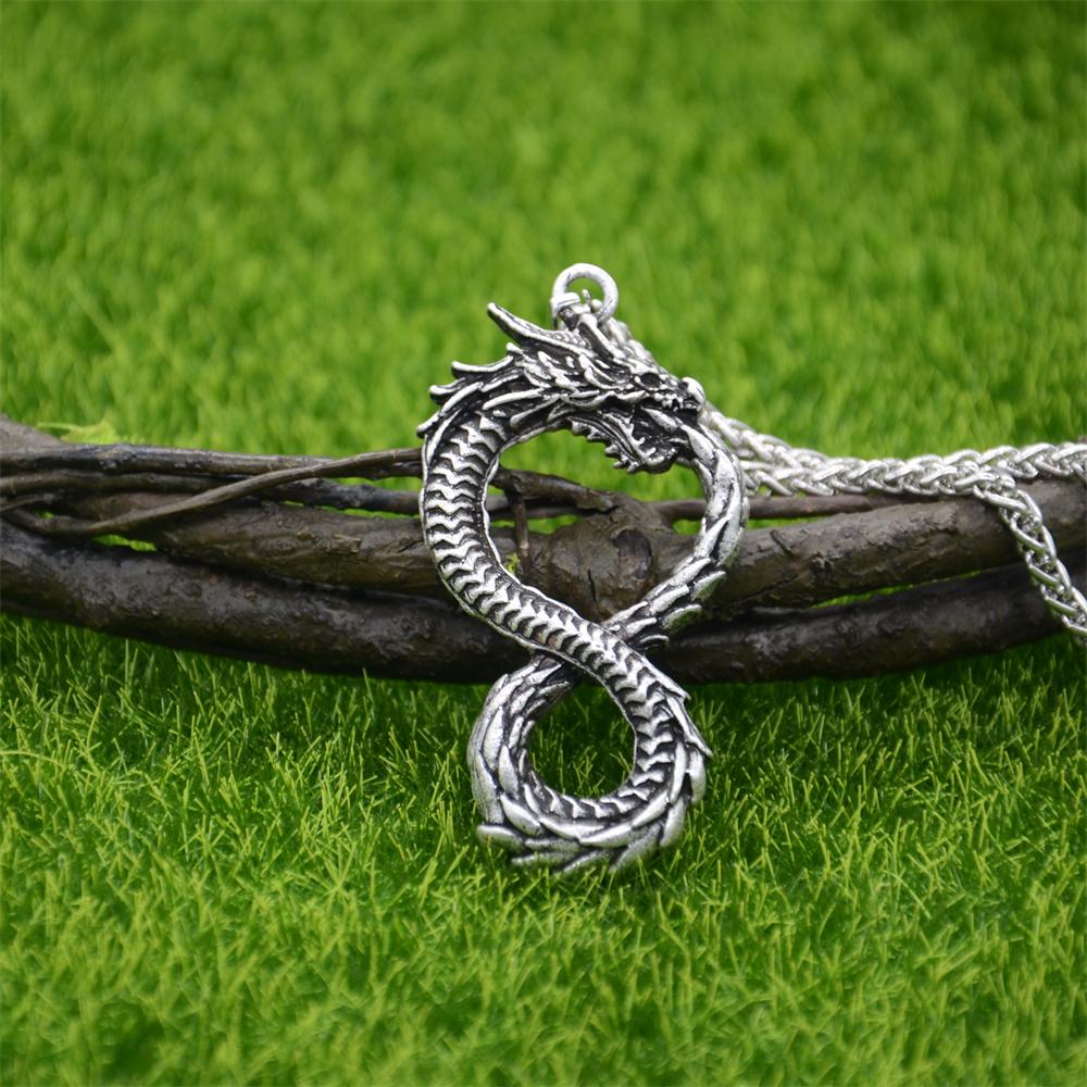 Goth Ouroboros Norse Vintage Dragon Necklace Pendant Gothic Accessories Amulet Viking Runes Jewelry Neclaces Women Men