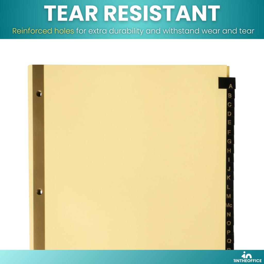 1InTheOffice A-Z Tab Dividers, Alphabet Dividers for 3 Ring Binder, 3 Ring Binder Dividers with Tabs, Leather Tabs, 8 1/2" x 11", 25 Tabs, Black (2