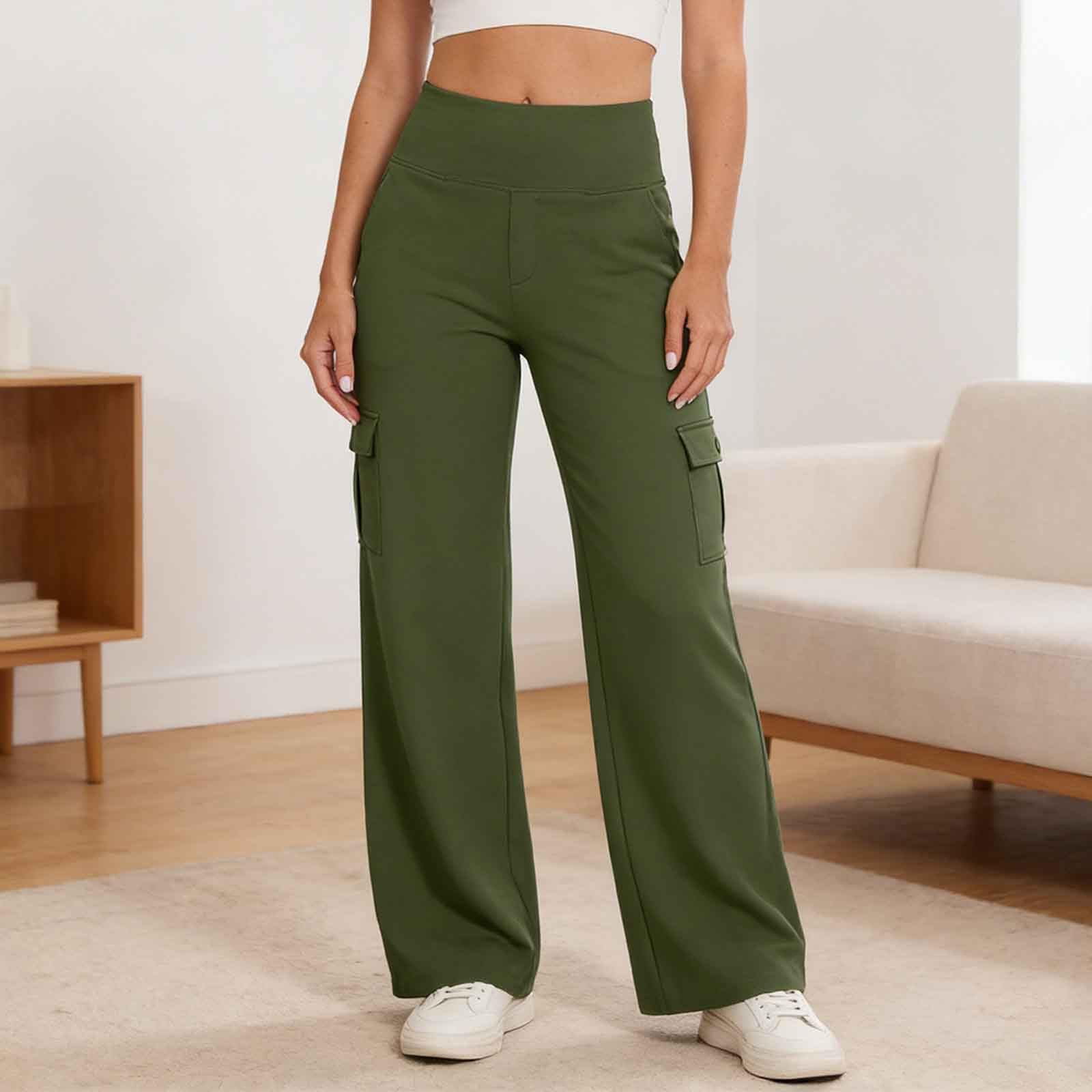 

Women s Yoga Work Pants With Pockets: High-Waisted Stretch Casual Business, Work, And Travel Pants S зелений