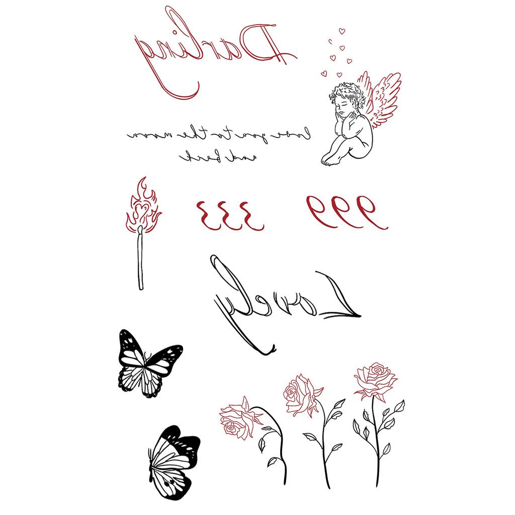 Y2K Sexy Butterfly English Cross Finger Waist Belly Tattoo Sticker Holiday Party Decoration Sticker