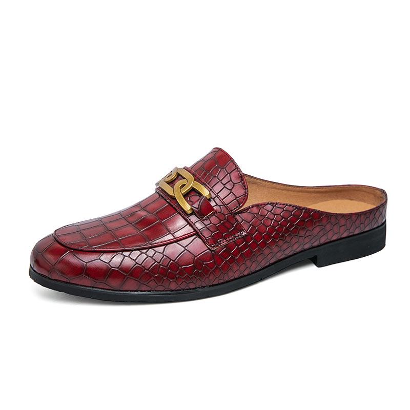 Men s Crocodile Pattern Outdoor Headscarf Slippers - Youth Summer Lazy Leather Half Shoes 39 красный