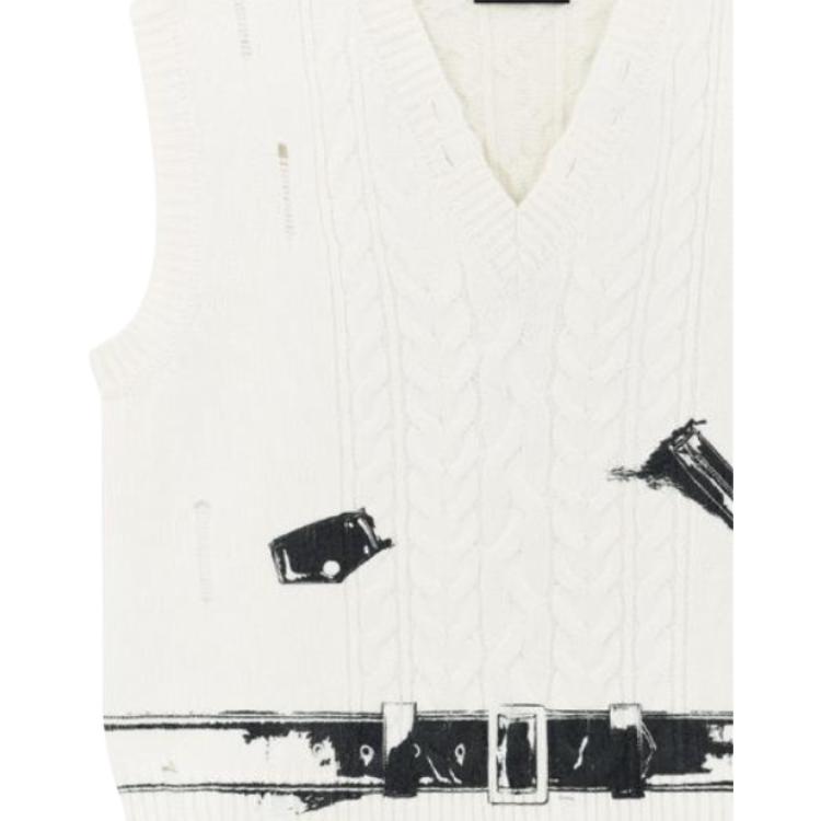 We11done Ss23 Pattern Print V-Neck Knitted Vest Unisex vests Ivory WD-KV1-23-617-U-IV