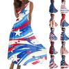 Women's Sleeveless V Neck Waist Tie Casual Maxi Dress with Printed Pattern for Summer Holiday Party Beach Outings