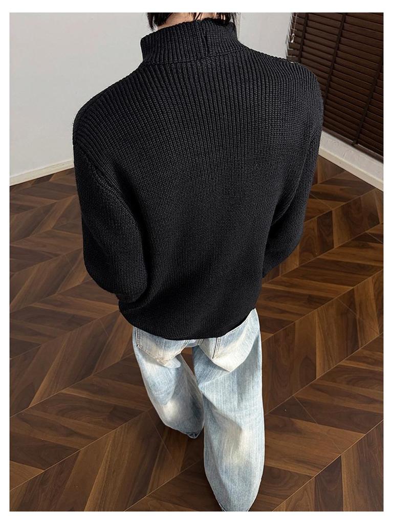 Hoge Hals Trui voor Mannen in Koreaanse Stijl met Onregelmatig Knopenontwerp - Trendy, Cool, Casual Gebreide Top