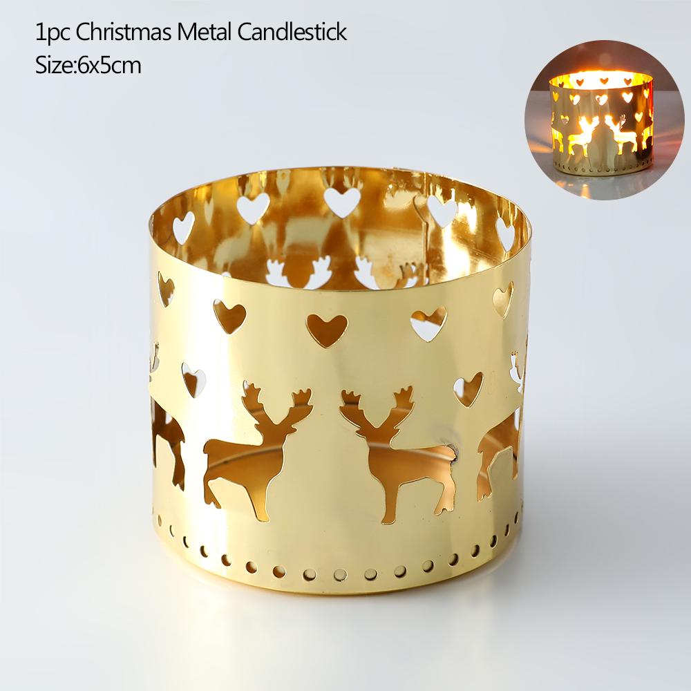 Świąteczny Żelazny Ażurowy Świecznik Śnieg Choinka Wesołych Świąt Dekoracje na Imprezę Domowe Ozdoby na Stół Noel Navidad Nowy Rok