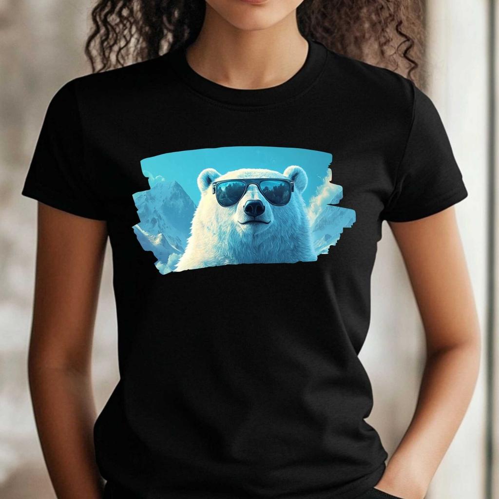 T-Shirt Frauen Eisbär mit Sonnenbrille Motiv Baumwolle Größe XS bis 3XLWird in neuem Fenster oder Tab geöffnet