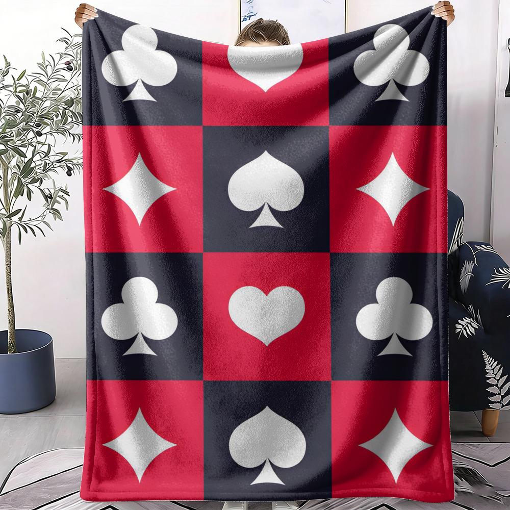 Playing Card Patterns Throw Soft Flannel Throw Blanket Lightweight Cooling Summer Ac Nap Blanket For Sofa Bed Couch Travel