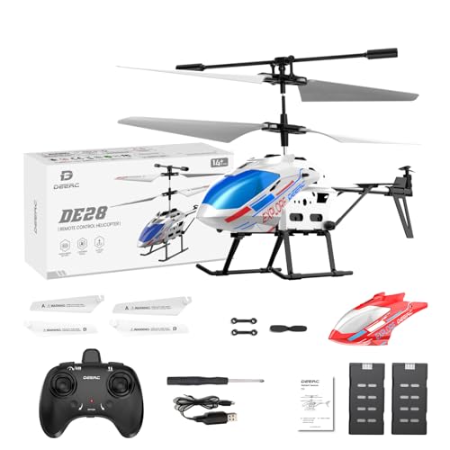 DEERC DE28 Radio-Controlled Helicopter, Indoor Toy, Compact, Beginner-Friendly, 24-Minute Flight Time, Includes 2 Shells, Altitude Hold, One-Key Takeo