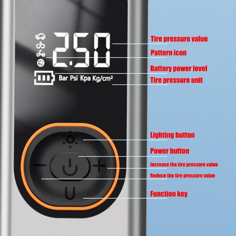 Portable Digital Tire Inflator Pump High Efficiency Tire Fast Inflation Easy Storage for Car Starting Device Maintenance
