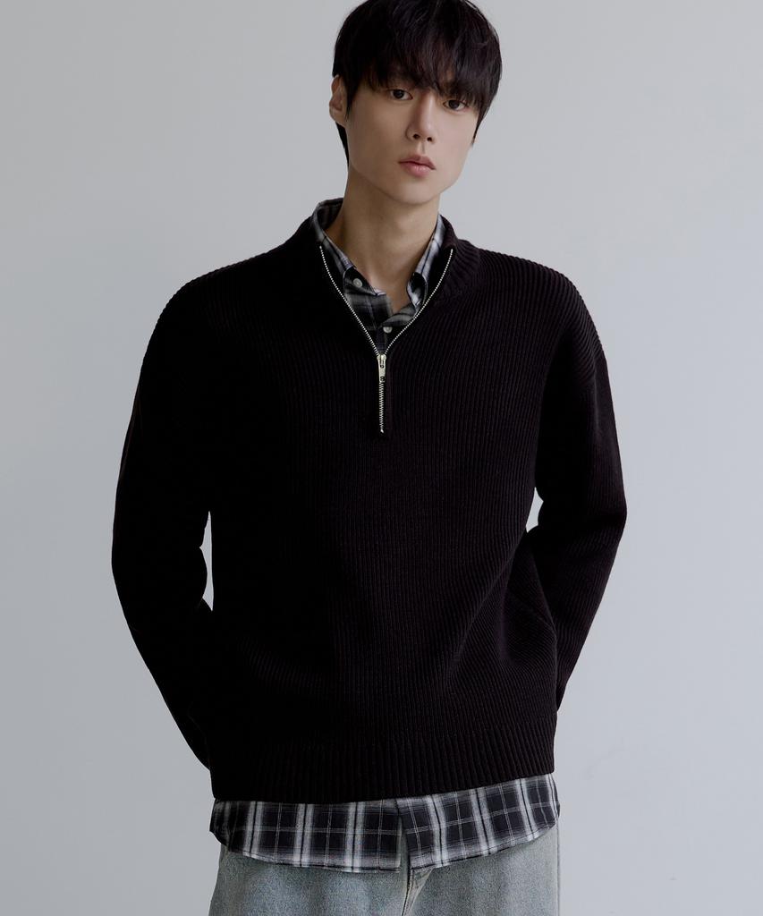 NODU Quarter Half Zip Ribbed Knit [Black]