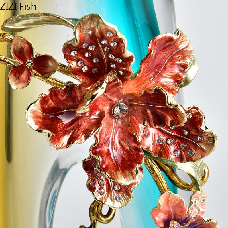 Blue Gradient Color Hollow Glass Vase Desk Decoration Flowers Arrangement Floral Relief Transparent Vases Room Aesthetic Decor