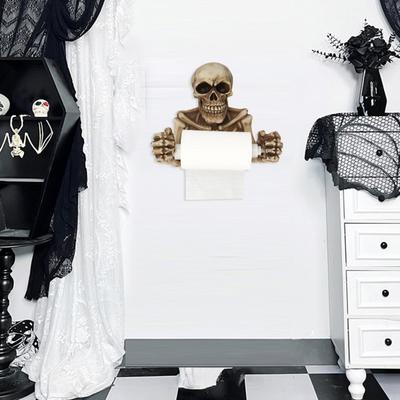 Kreativ Skalle Toalettpapirholder Veggmontert Papirstativ Enkel Installasjon Halloween Skalle Tissue Dispenser Baderomsdekorasjon