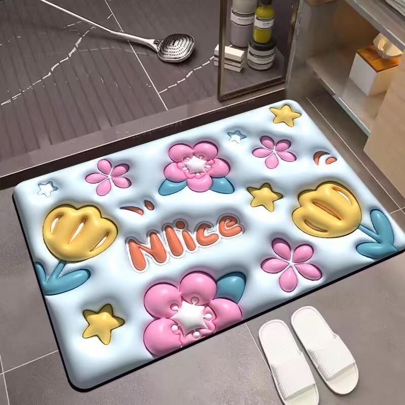Floor Mat 3D Visual Effect Quick Drying Diatom Mud 40x60cm Flower Pattern Bathroom Anti-slip Floor Mat Daily Use DROPSHIPPING