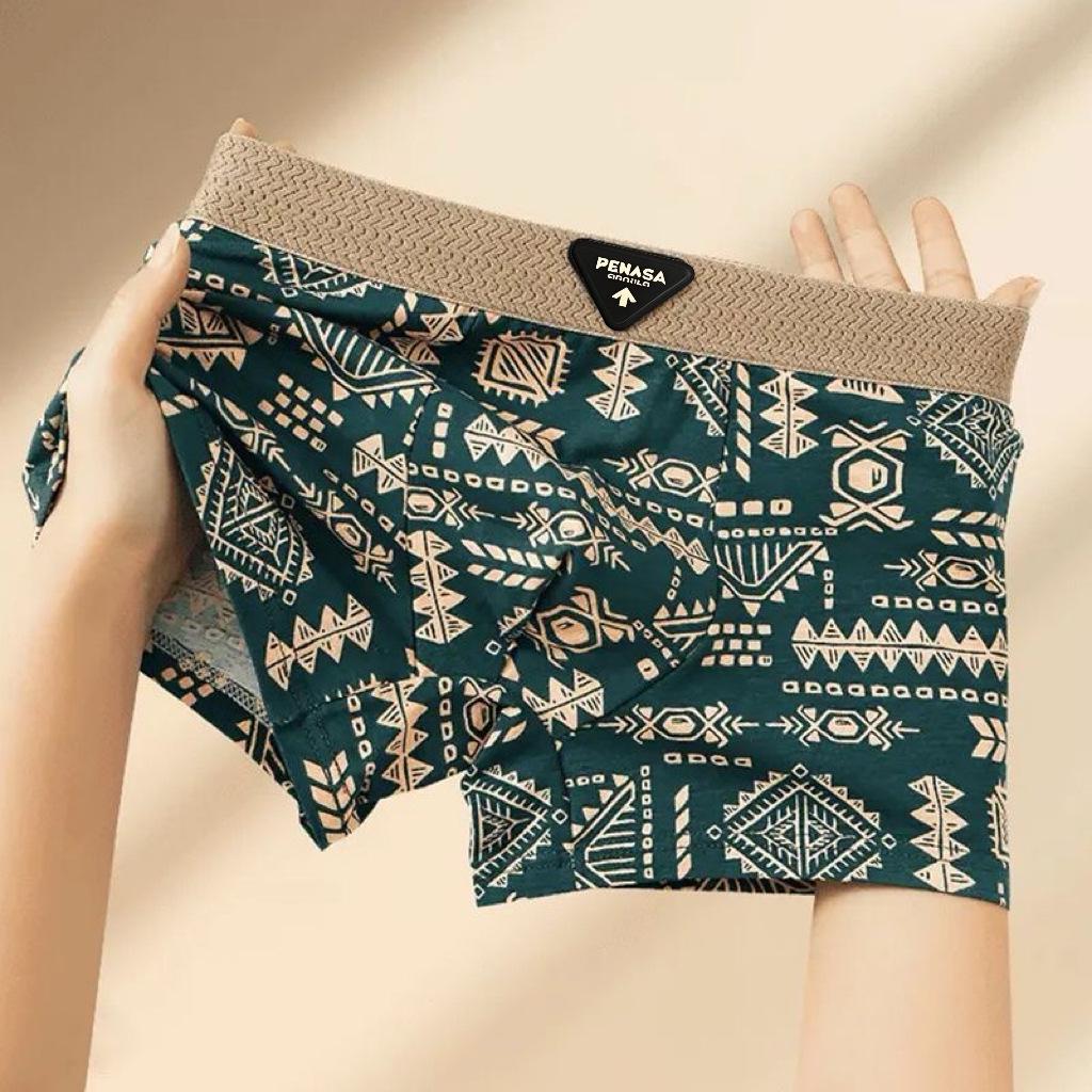 

2025 Men s Mid-Waist Ethnic-Style Boxer Briefs - Breathable Retro Four-Corner Design 2XL [135-155 jins]
