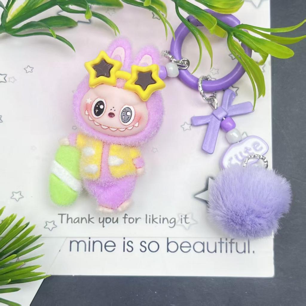 Tide Play Flocking Cute Doll Keychain Pendant Mini Car Desktop Ornament