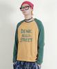 Deumakeu Text Raglan Color Block Long Sleeve T-Shirt Khaki & Mustard