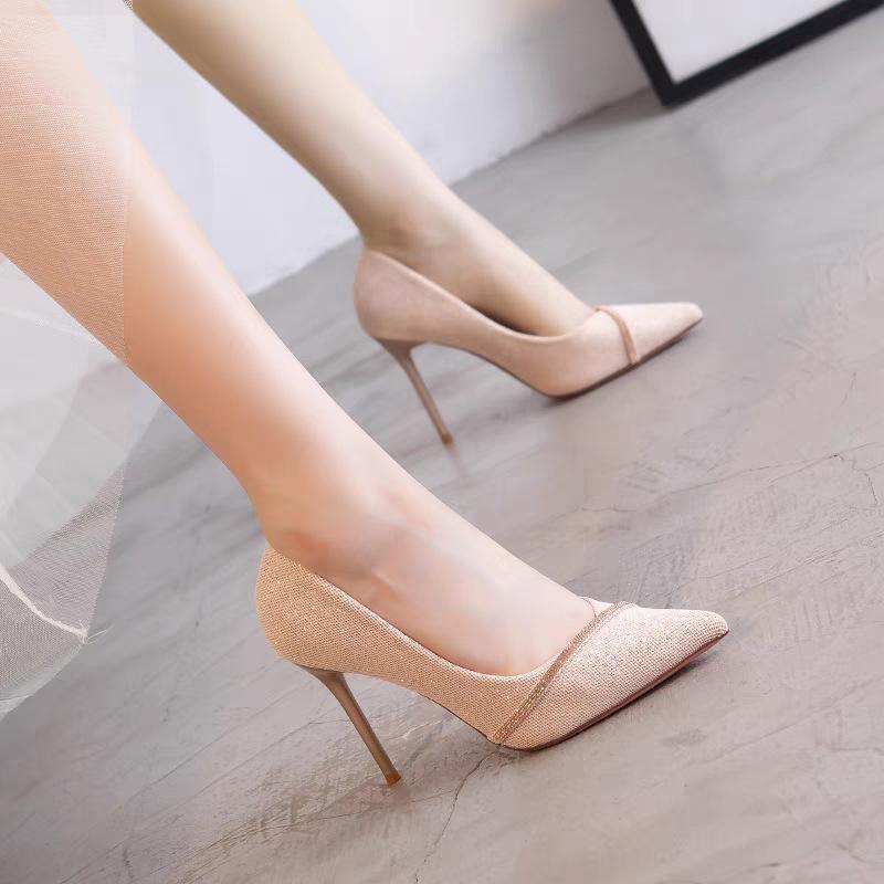 Women’s Fashion Stiletto Heels, Pointed Toe Rhinestone Pumps, Elegant French Style High Heel Shoes for Party and Wedding
