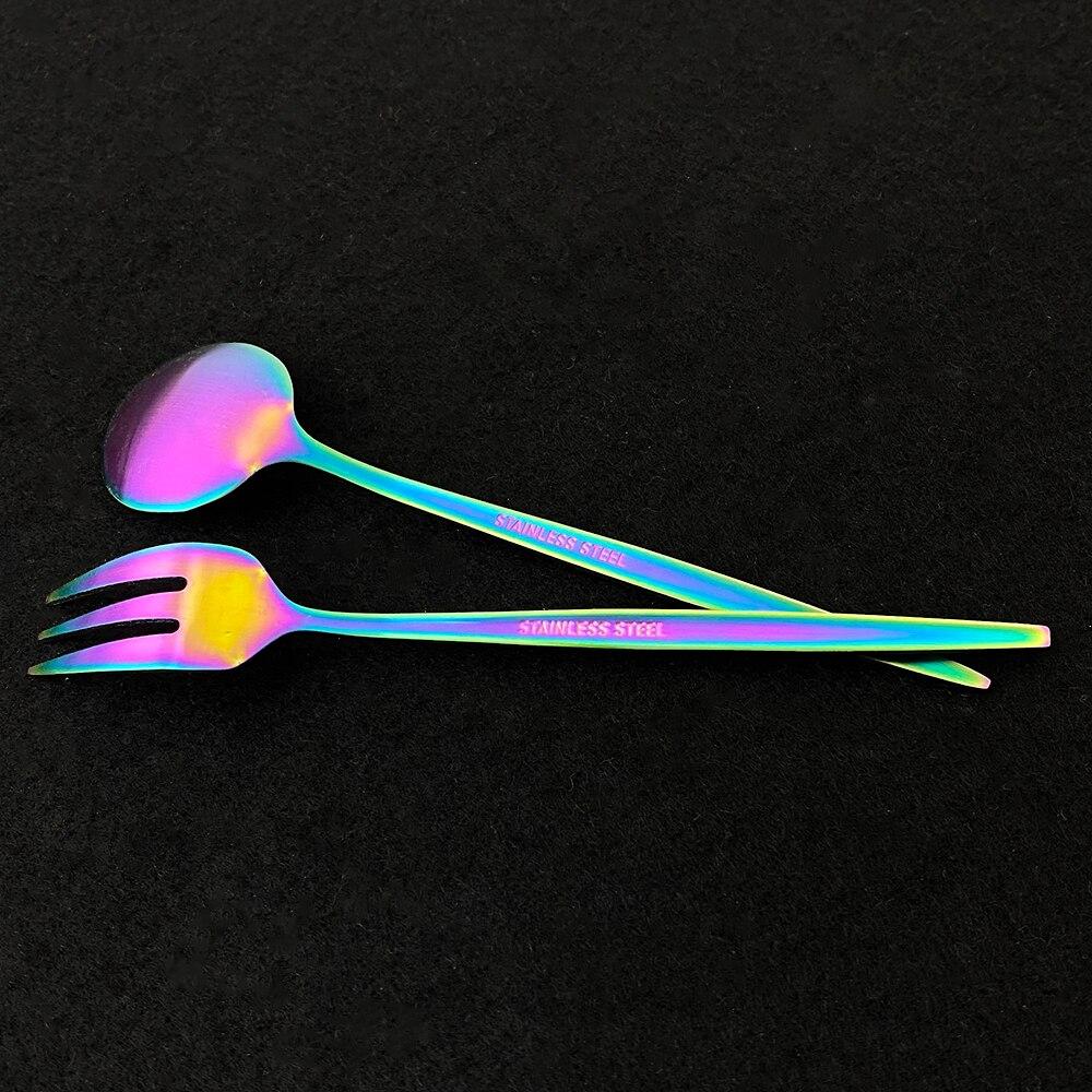 Multi-Colors 20Pcs Cutlery Set Dinnerware Set Dinner Knife Cake Fork 304 Stainless Steel Rainbow Silverware Home Tableware Se