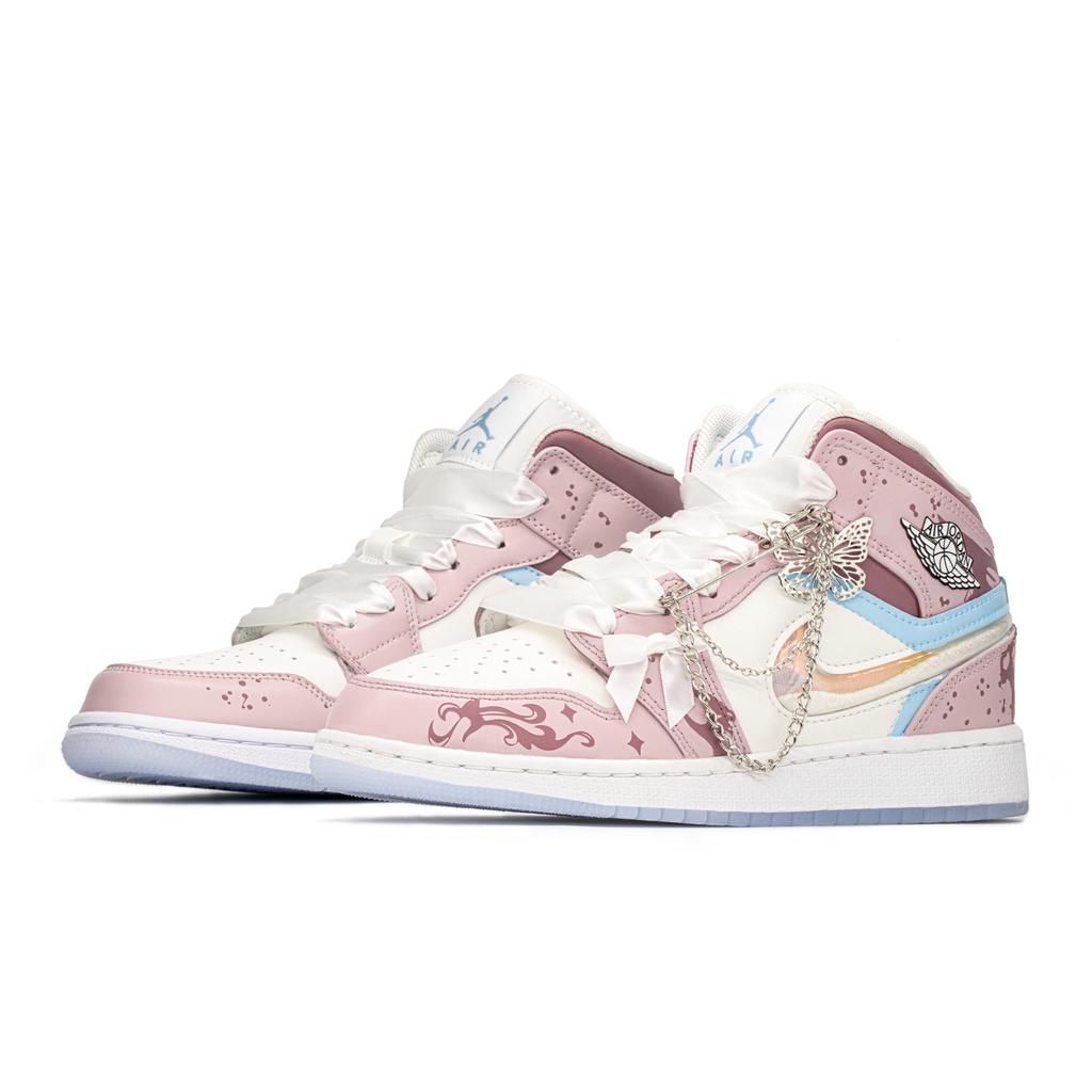 Jordan Air Jordan 1 High top Vintage Basketball Shoes Pink Blue GS FQ9117-400(TeamA-AJ)