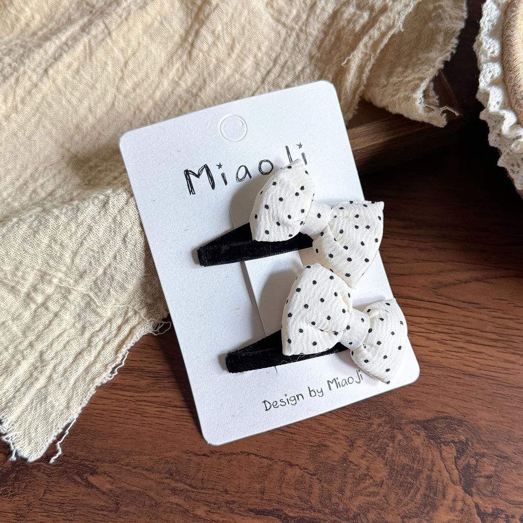 2pcs Polka Dots Love Hairpin Bow Hair Band Baby Side Bangs Korean New Girl Black and White Clip Broken Hairpin