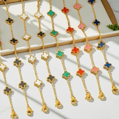 Módní náramek s čtyřlístkem 9 mm, ručně vyráběný šperk, náramek z titanové oceli s 18K povrchovou úpravou pro zachování barvy