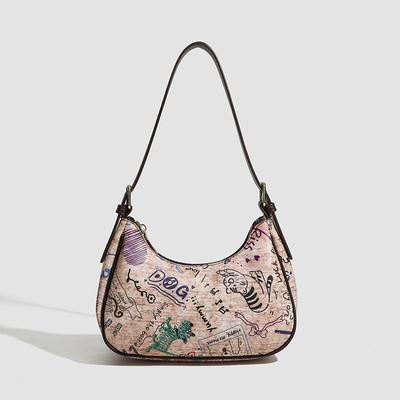Hochwertige Graffiti Achseltasche für Damen Mode Vielseitige Halbmondtasche Elegant Pendler Ein-Schulter Umhängetasche für Damen