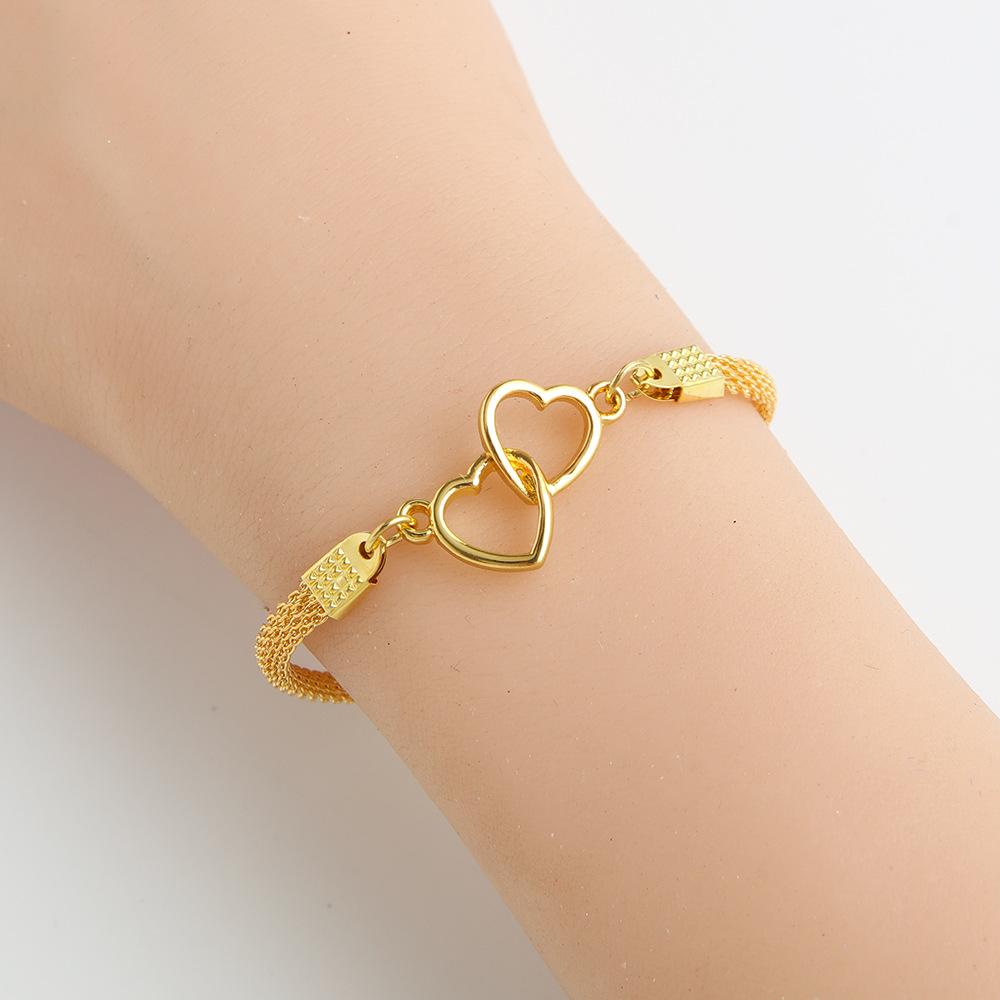 Adjustable Double Heart Bracelet Metal Mesh Chain Link Fashion Jewelry for Women Men Anniversary Birthday Gift
