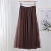 Qooth Women's Slim Skirt Mid Length Gauze Skirt Summer Simple Casual Skirt Fashion Full Dance Skirt QT2588