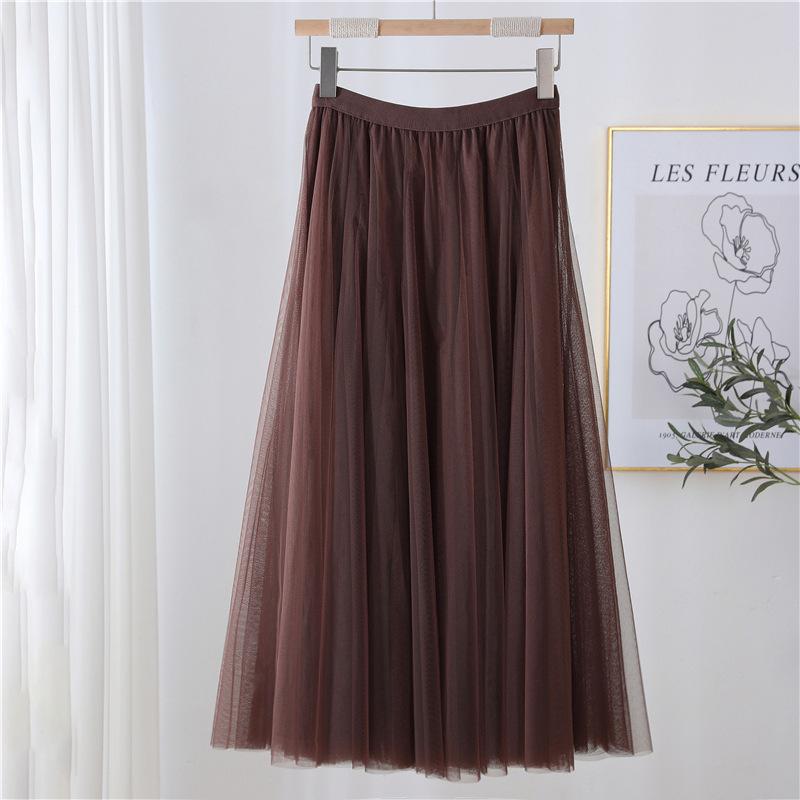 Qooth Women's Slim Skirt Mid Length Gauze Skirt Summer Simple Casual Skirt Fashion Full Dance Skirt QT2588
