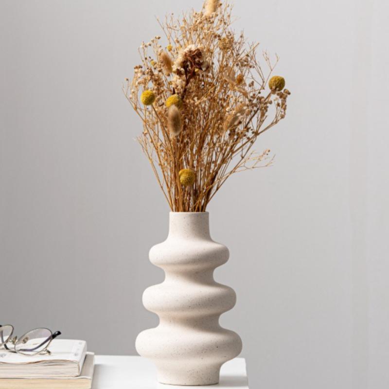 Modern Ceramic Vase Minimalist Matte Finish Unique Geometric Design Decorative Flower Pot for Home Office Airbnb Stylish Elegant