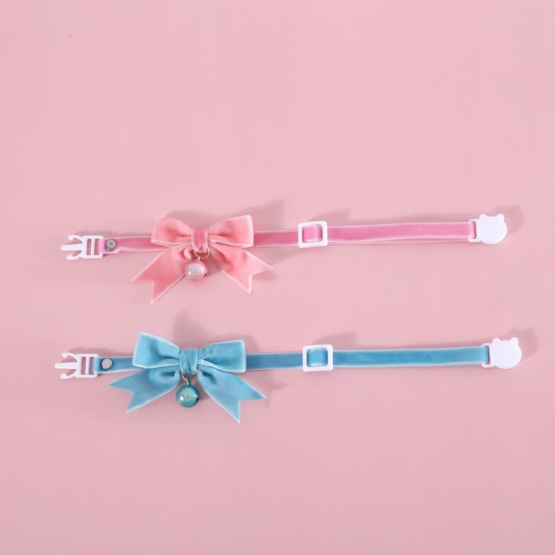 Adjustable Velvet Bow Collar Cats Dogs Rabbits - Safety Breakaway Princess Necklace With Bell S Size