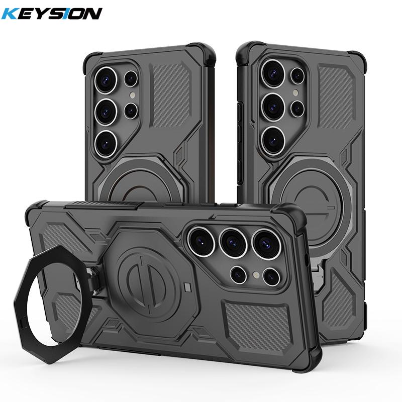 KEYSION Shockproof Magnetic Case for Samsung S25 Ultra 5G S25+Plus Upright Live Metal Ring Stand Phone Cover for Galaxy S25 Edge