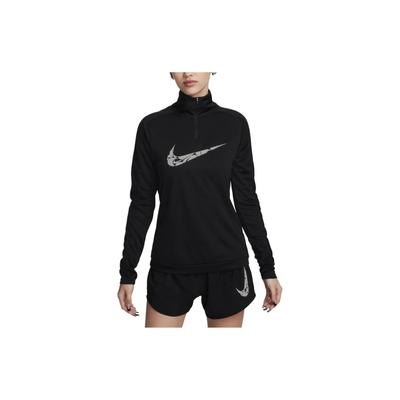 Logo Half-Zip Long-Sleeve Casual T-Shirt Women Tops Black FN2637-010