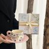 Vintage ceramic cups and saucers, crape myrtle flower oil painting coffee cup and saucer set, afternoon tea, latte mug, souvenir gift box