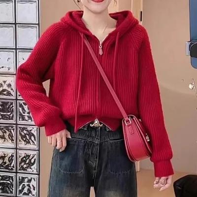 Hooded Small Fragrant Style Western-style Design Outerwear Women's Autumn and Winter New Short Loose Knitted Cardigan Sweater