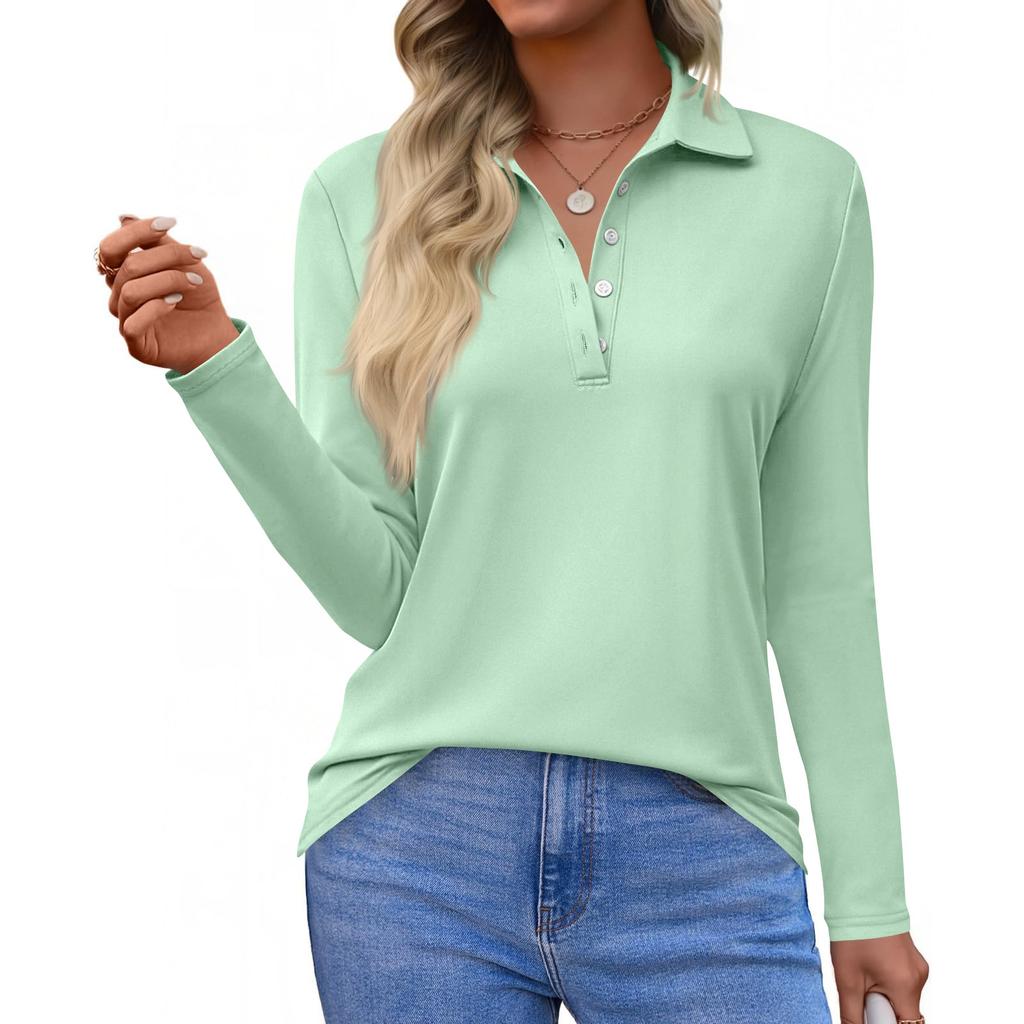 Women's Fashion Casual Lapel Short Long Sleeve Solid Color Shirt Women's Button Up Tops