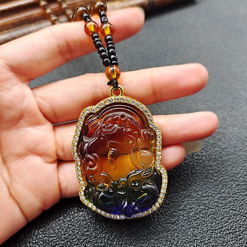 New Color Colored Glass Guanyin Buddha Pendant Necklace in Various Styles for Autumn and Winter