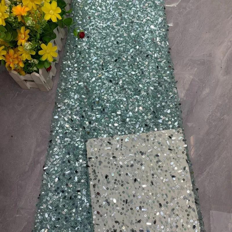 Luxury 3D Sequined Beaded Mesh Embroidered Lace Fabric Handmade Wedding Dress DIY Accessories Width 130cm 1Meter