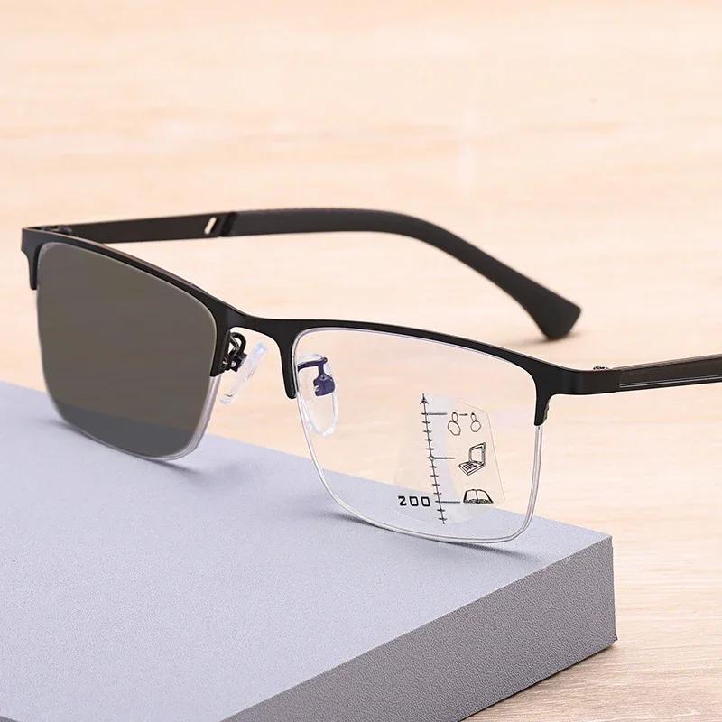 Multifokale progressive Lesebrille Photochromatische Brille Computer Anti-Blaulicht-Brille mit Metallrahmen Alterssichtige Brillen