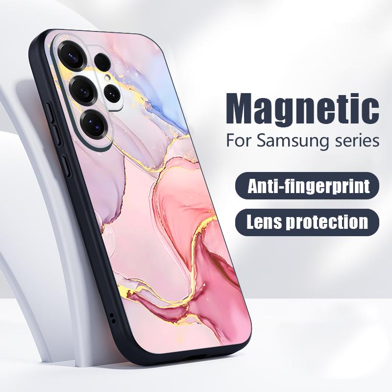 Magnetic For Magsafe Case For Samsung Galaxy S26 Ultra S25 Edge S24 Plus S23 FE S22 A54 A55 A56 5G Pink Marble Pattern Matte Cover